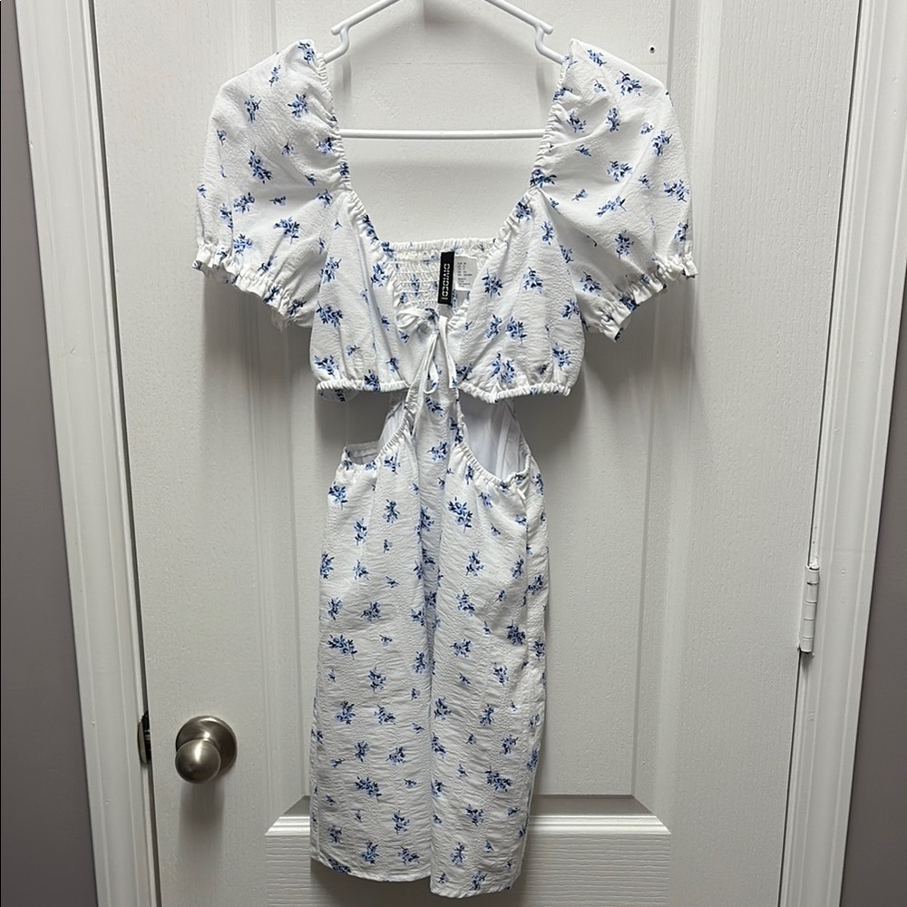 H&M White and Blue Floral Dress